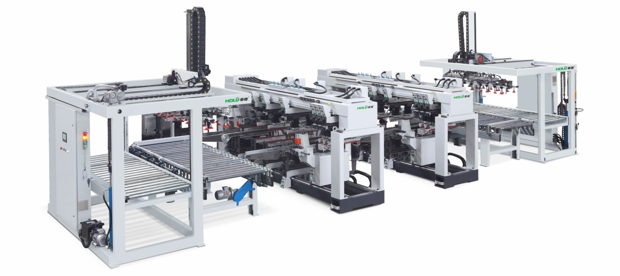 Automatic feeding and drilling production line