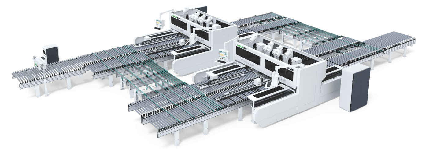 Double-station six-sided drilling multi-machine connection